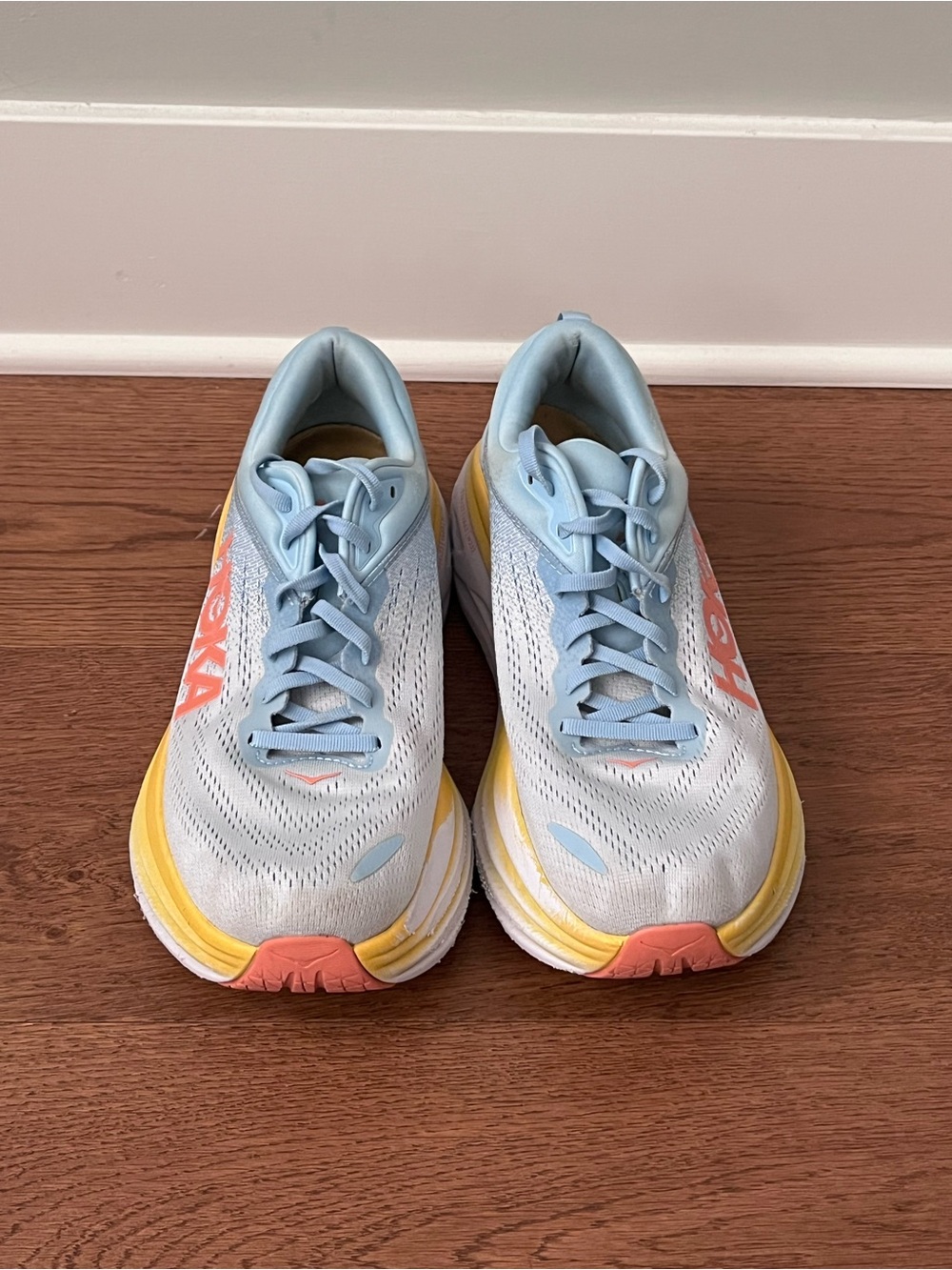 HOKA Bondi 8 Summer Song Country Air Running Shoes Women’s Size 11B White Blue